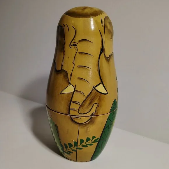 Jungle Nesting Dolls wild animal elephant rhino bear Wood Set Unique Home Decor - Picture 4 of 9